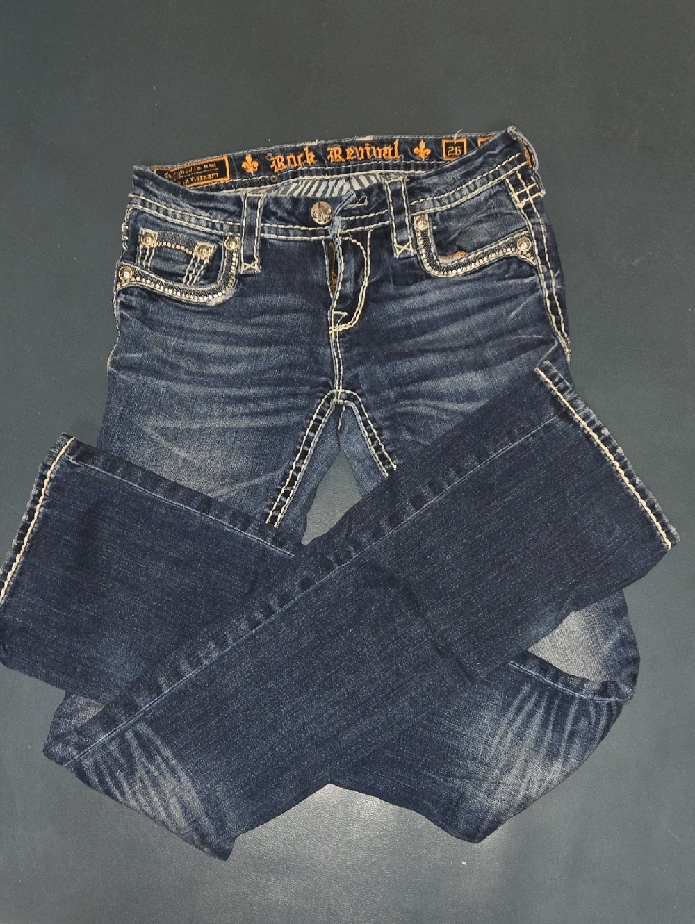 Rock Revival Women's Dark Indigo Skinny Jeans with Contrast Stitching